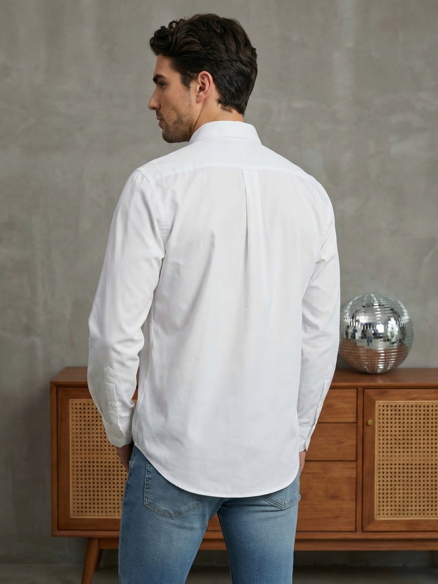 Men's Casual Cotton Blend Shirt ( RDSH 019White )