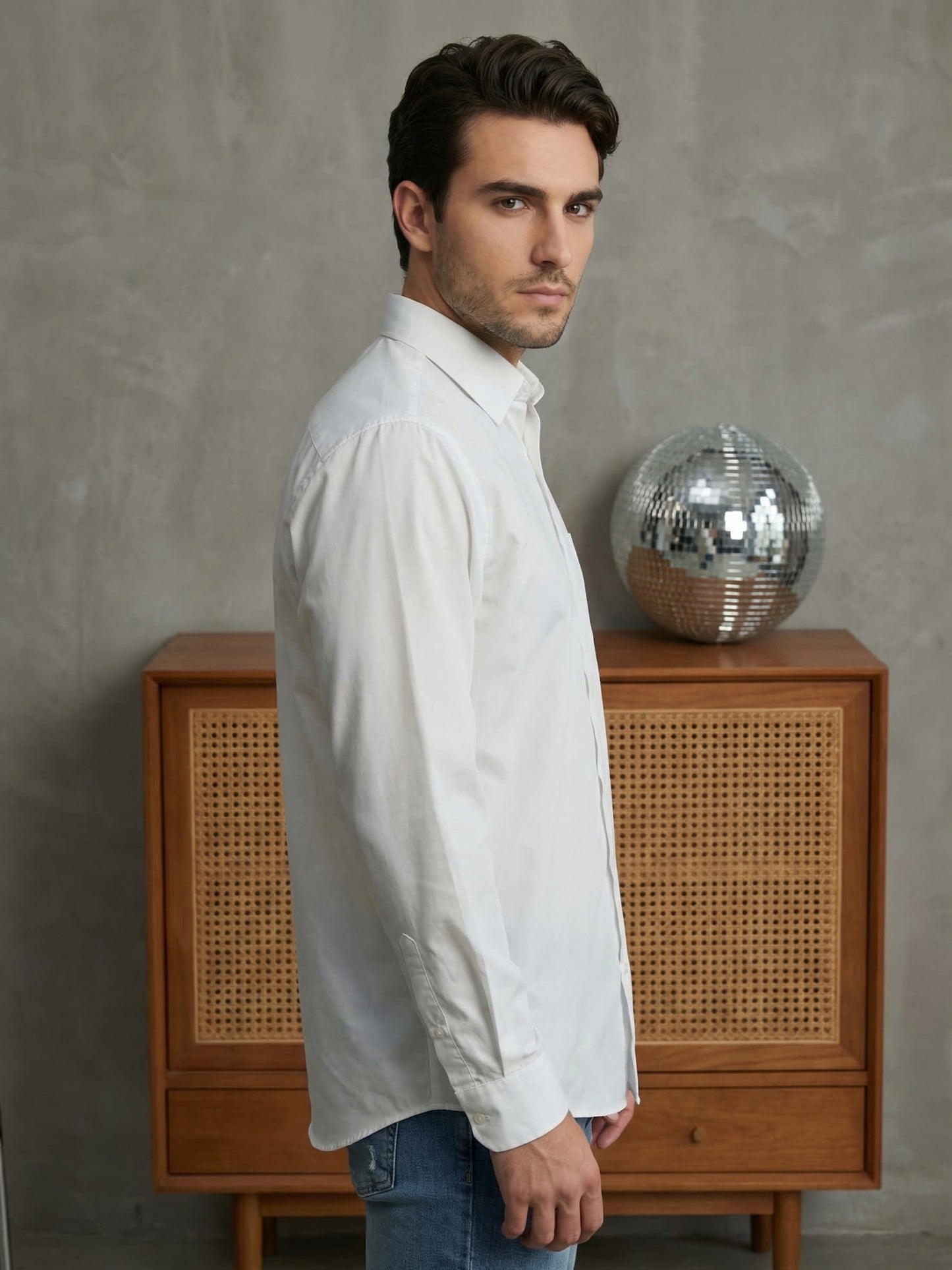 Men's Casual Cotton Blend Shirt ( RDSH 019White )