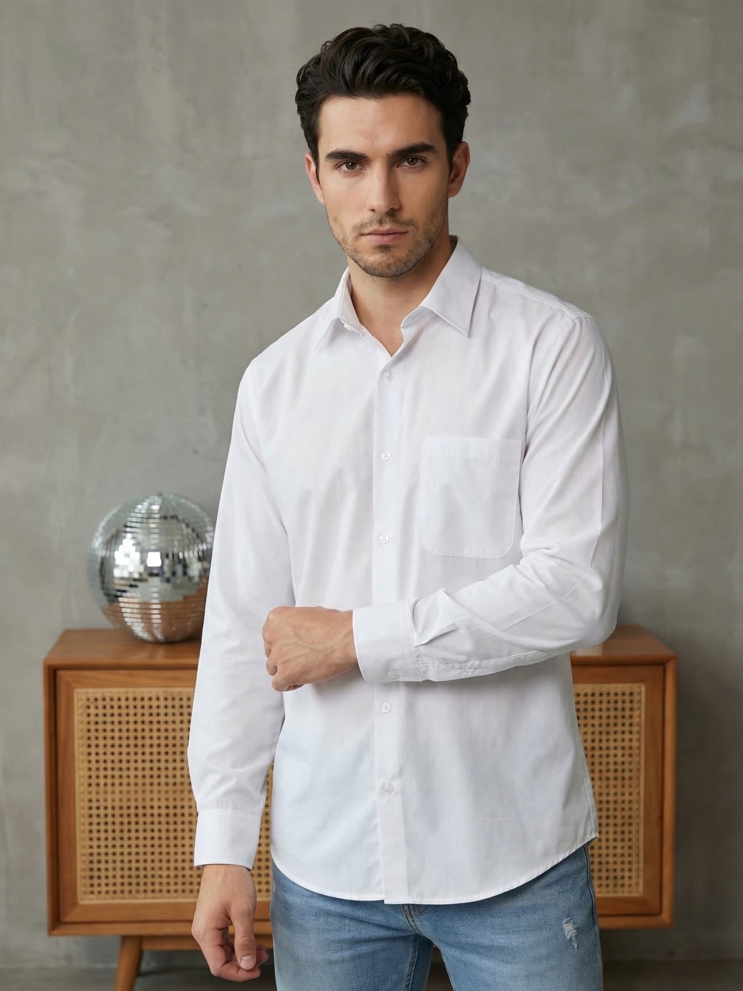 Men's Casual Cotton Blend Shirt ( RDSH 019White )