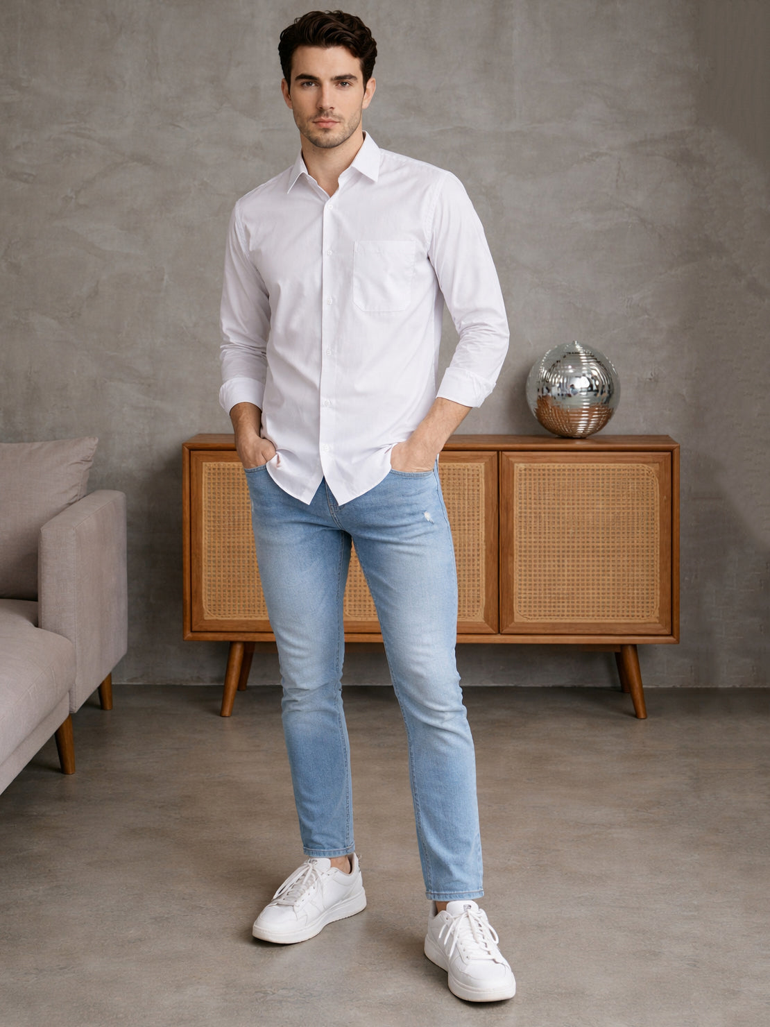 Men's Casual Cotton Blend Shirt ( RDSH 019White )