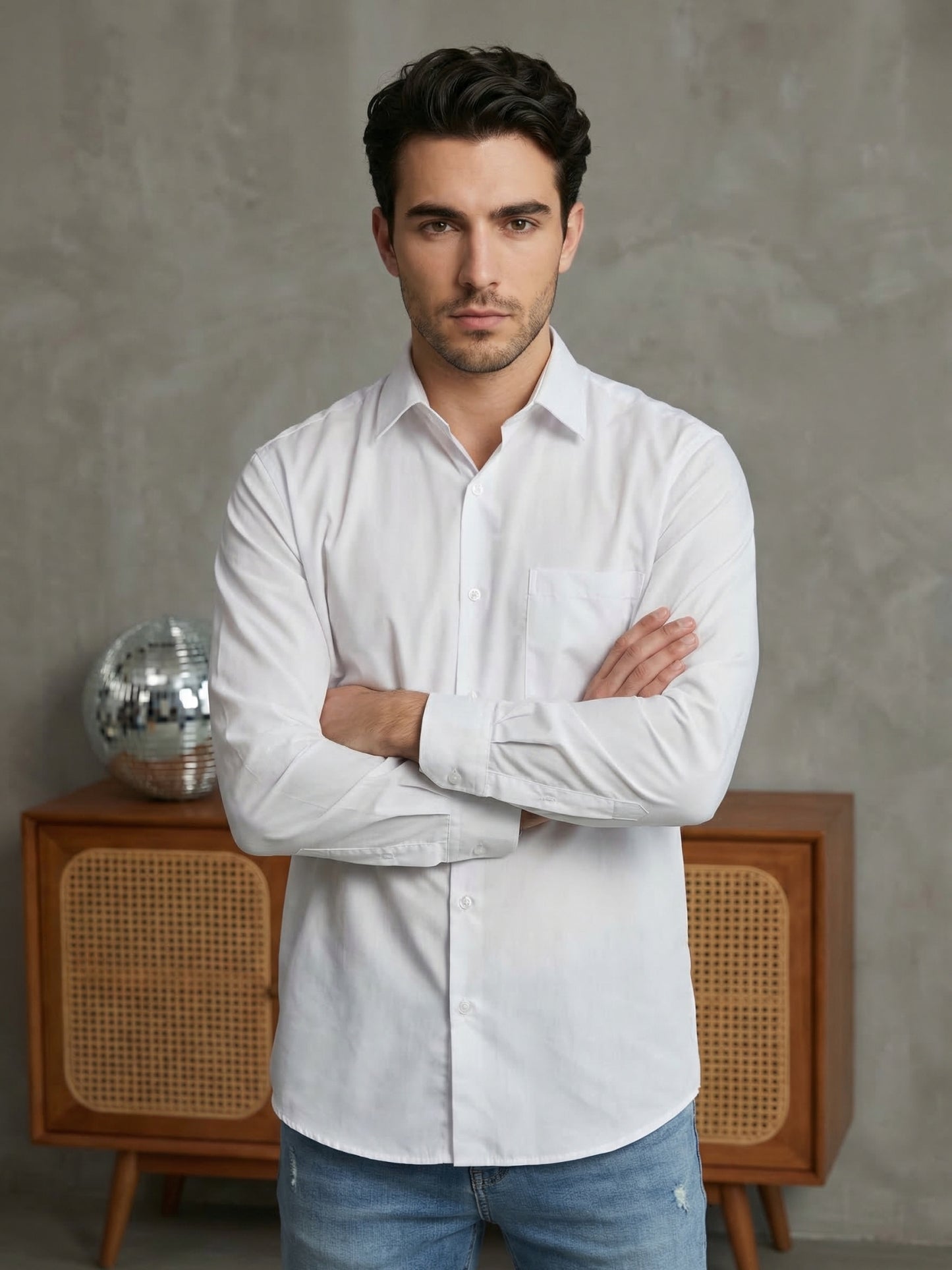 Men's Casual Cotton Blend Shirt ( RDSH 019White )