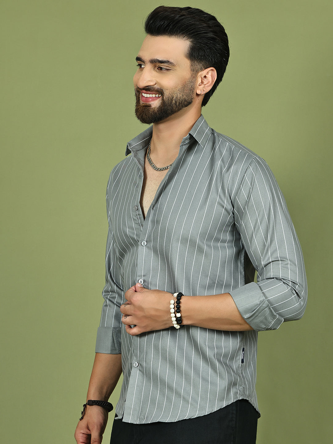 Striped Casual Shirt for Mens. ( RDSH 020Grey )