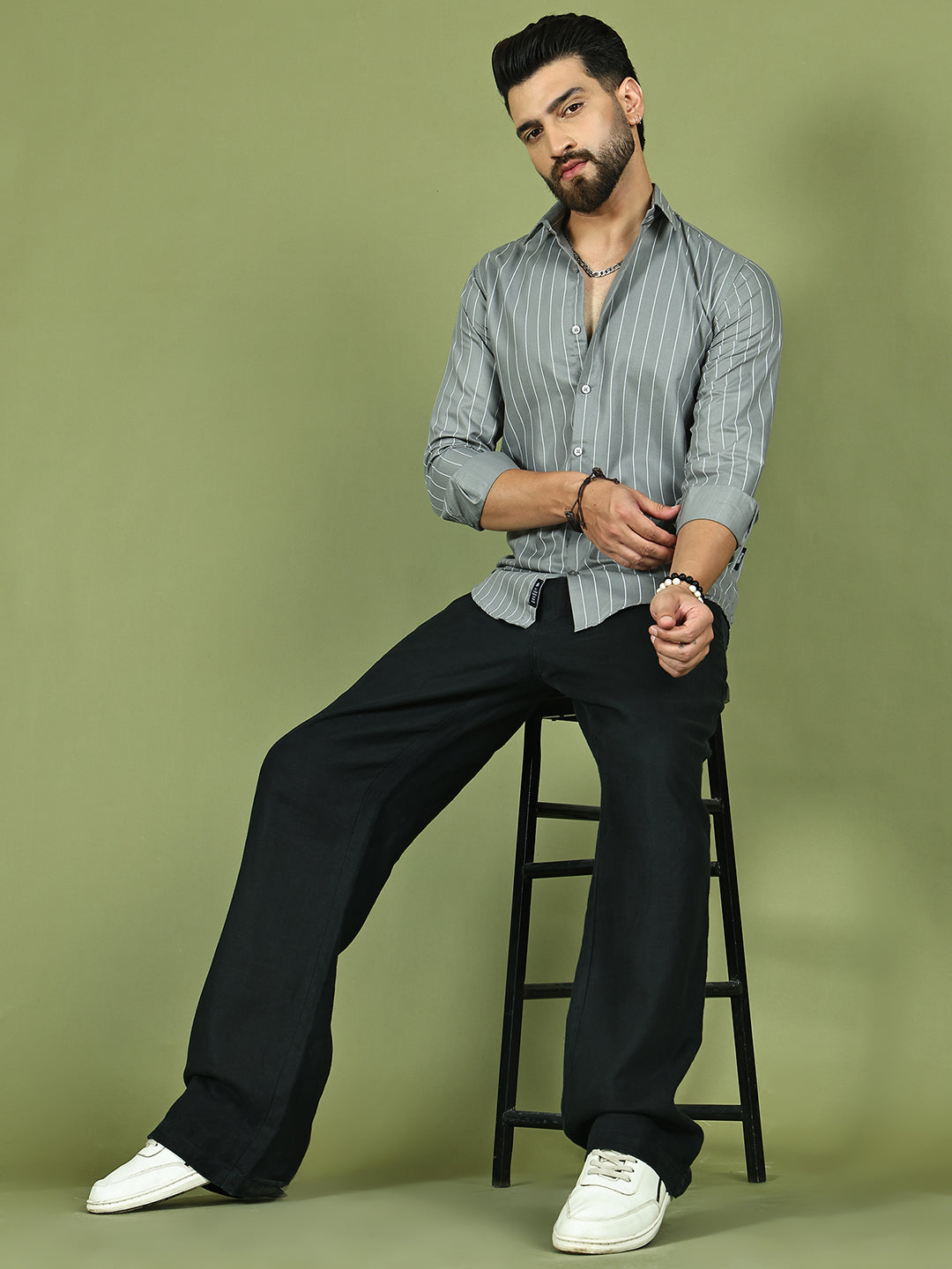 Striped Casual Shirt for Mens. ( RDSH 020Grey )