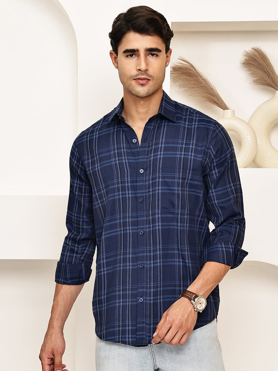 Classic Checks Casual Shirt for Men ( RDSH 021Blue )