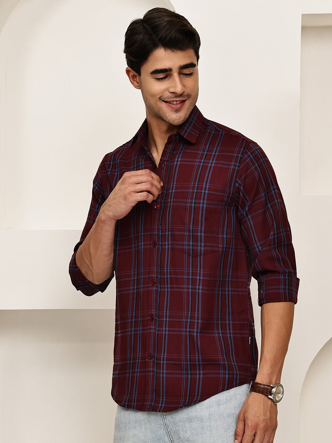 Classic Checks Casual Shirt for Men ( RDSH 021Maroon )