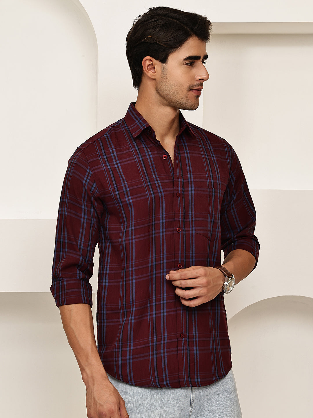Classic Checks Casual Shirt for Men ( RDSH 021Maroon )