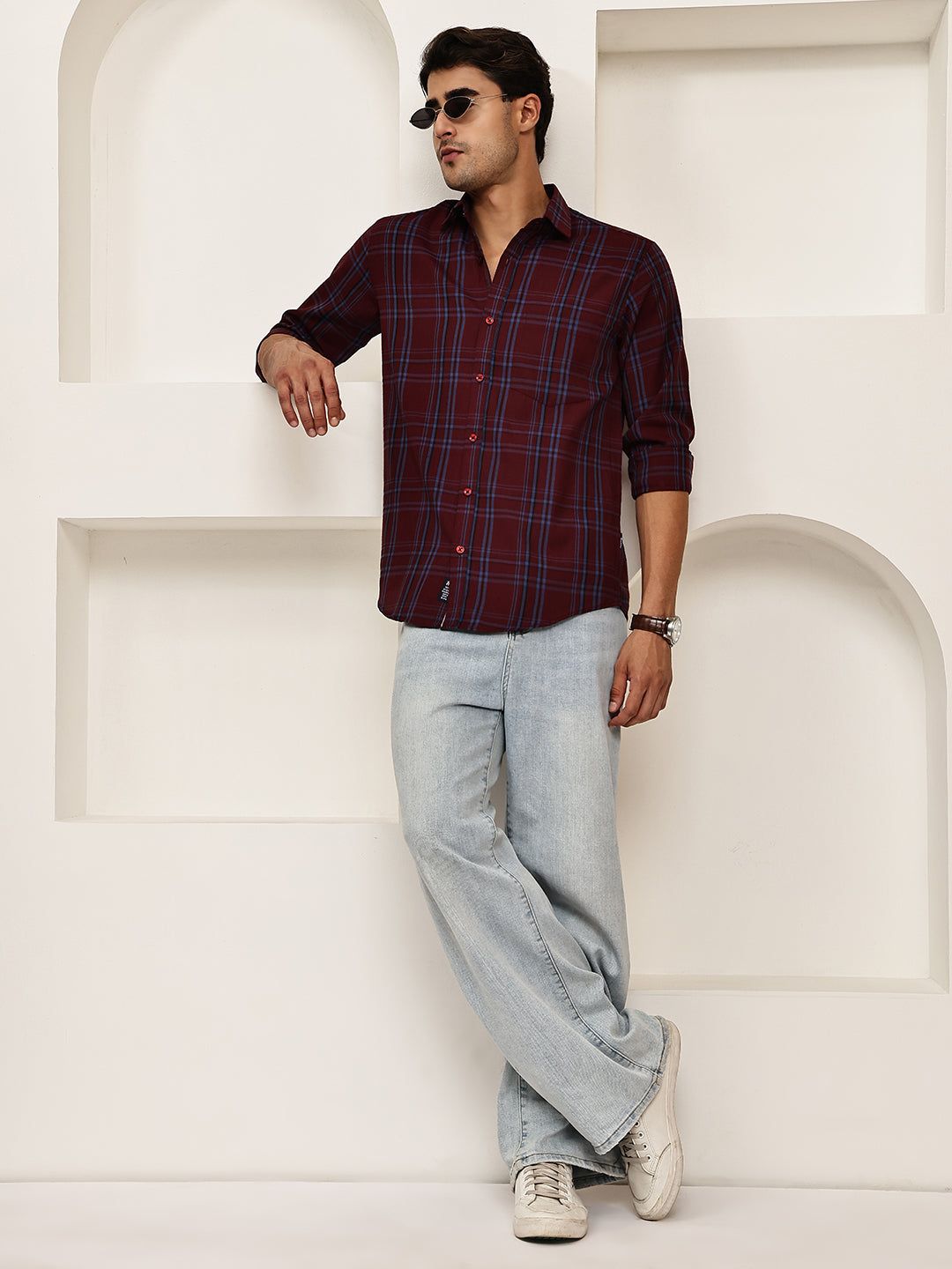 Classic Checks Casual Shirt for Men ( RDSH 021Maroon )
