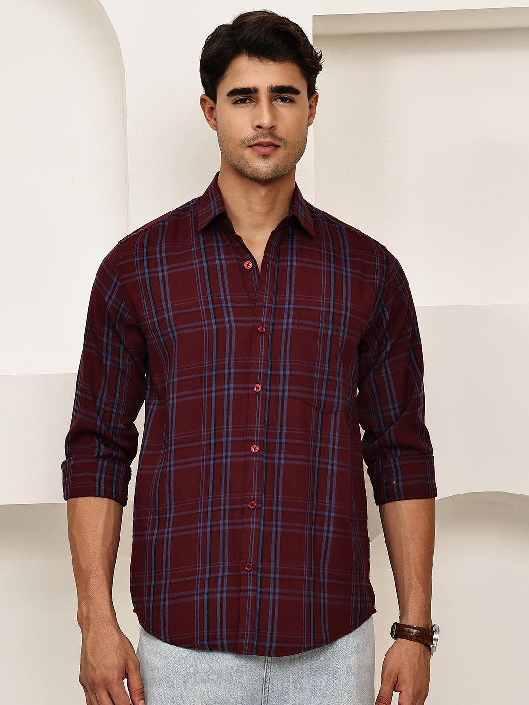 Classic Checks Casual Shirt for Men ( RDSH 021Maroon )