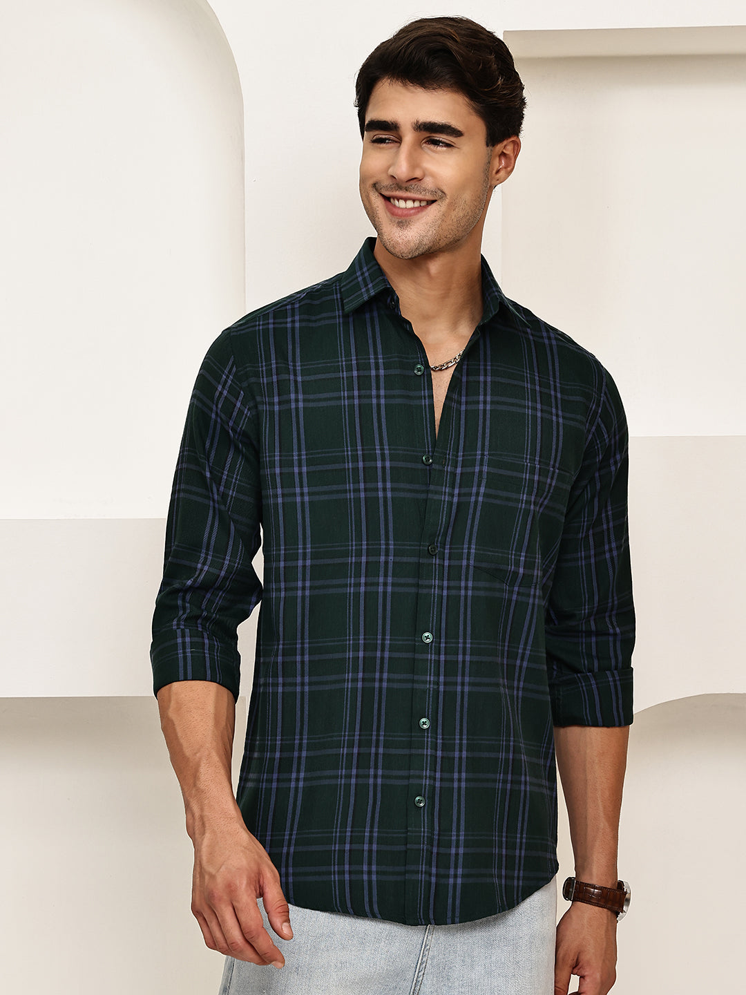 Classic Checks Casual Shirt for Men ( RDSH 021Olive )