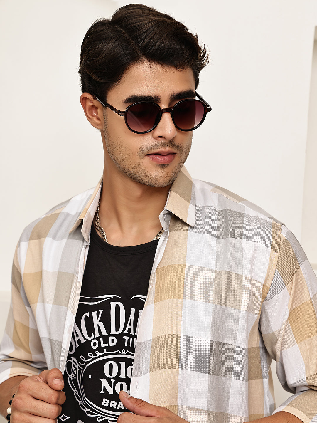 Checked Casual Shirts for Men ( RDSH 022Cream )