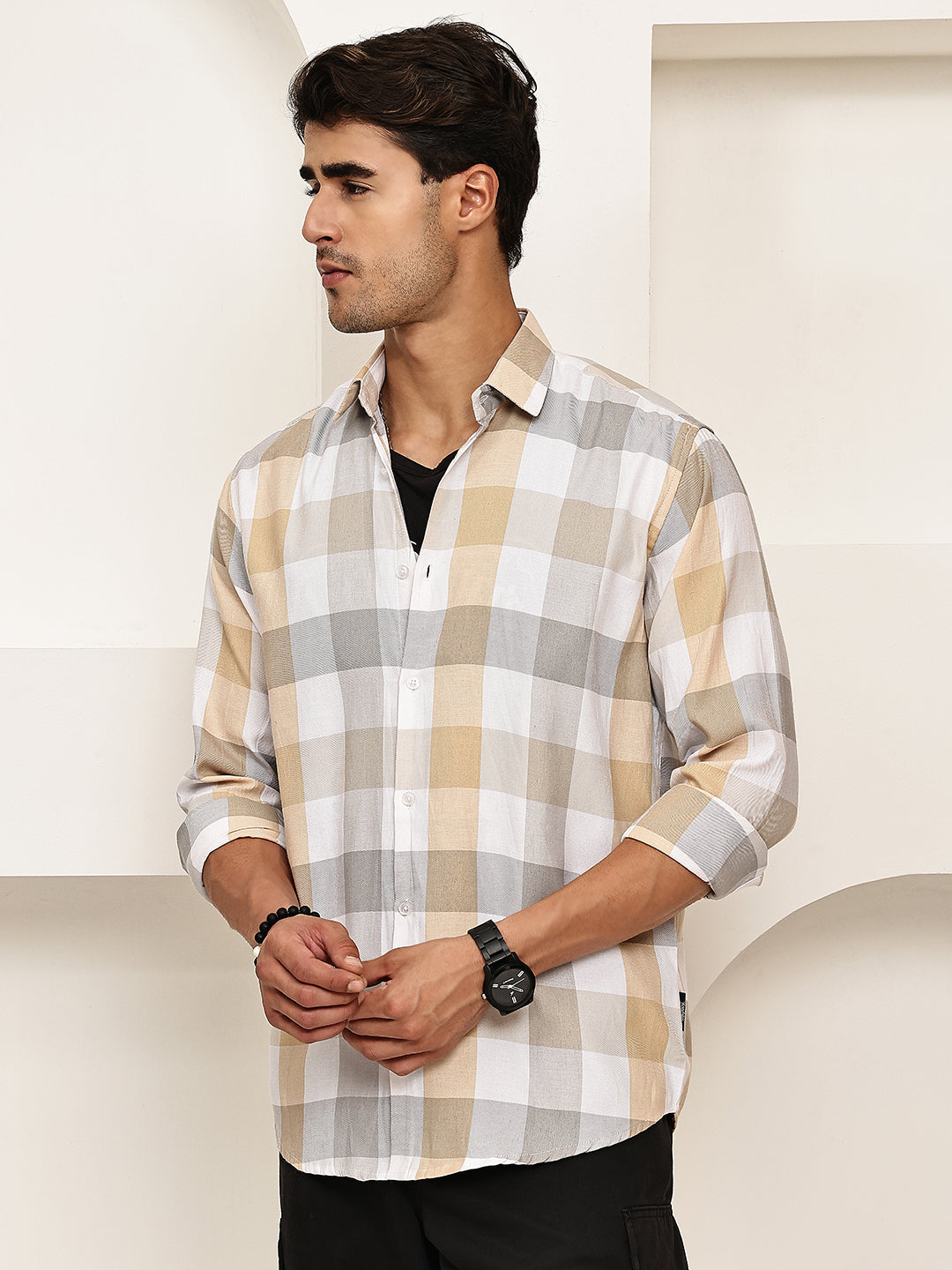 Checked Casual Shirts for Men ( RDSH 022Cream )