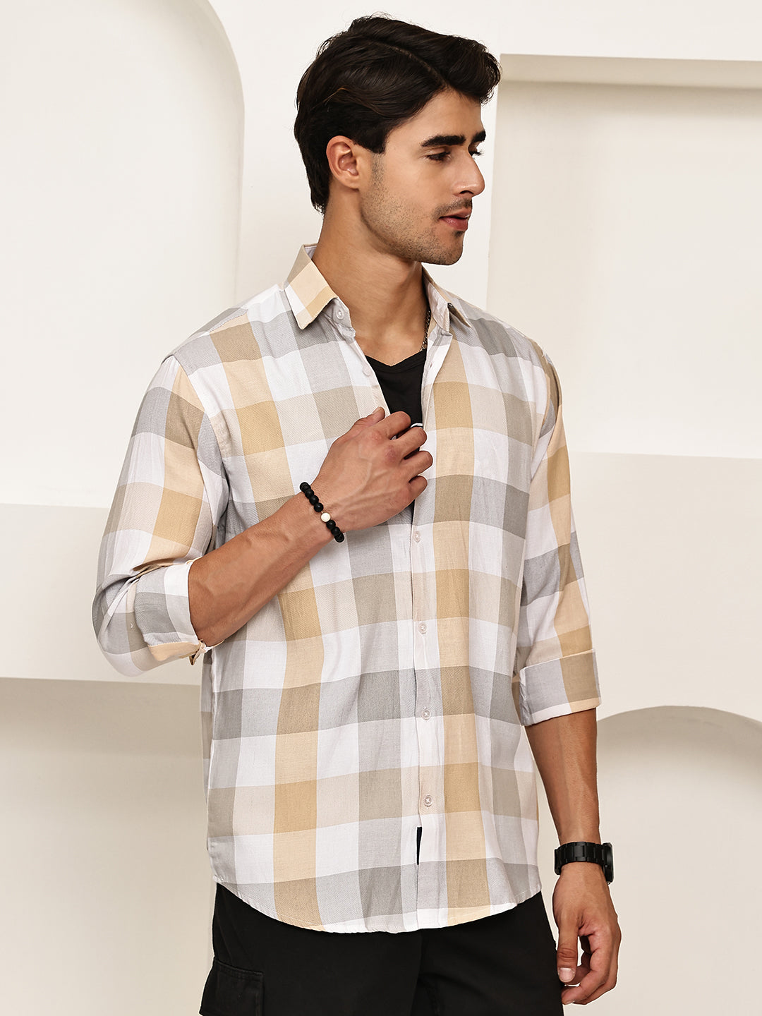 Checked Casual Shirts for Men ( RDSH 022Cream )