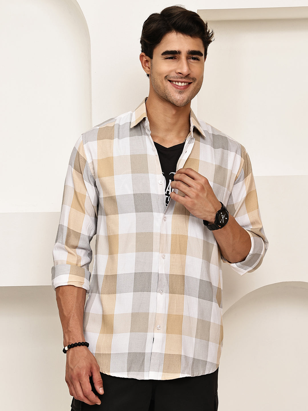 Checked Casual Shirts for Men ( RDSH 022Cream )