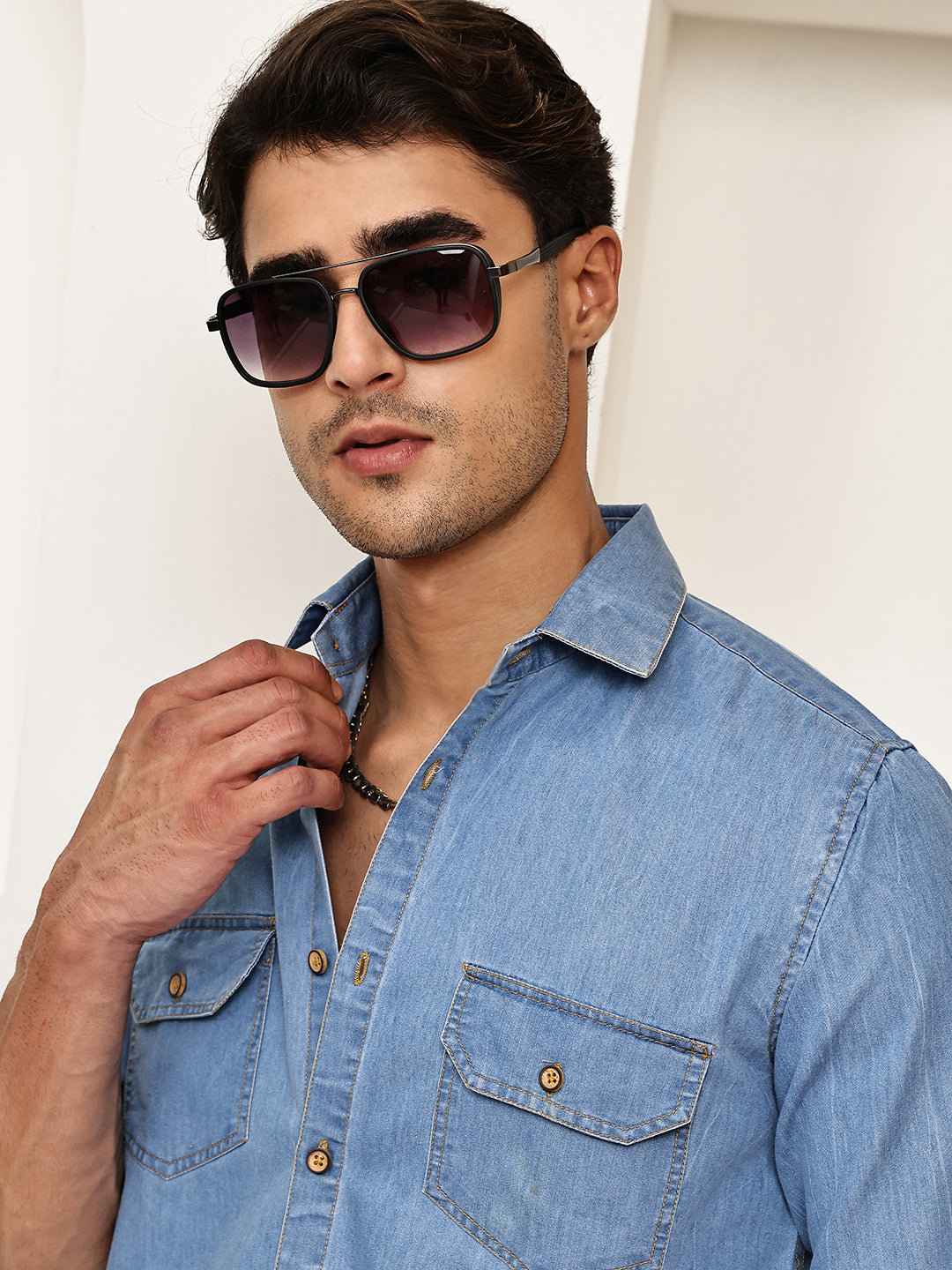 Faded Cotton Denim Casual Shirt ( RDSH 023Light-Blue )