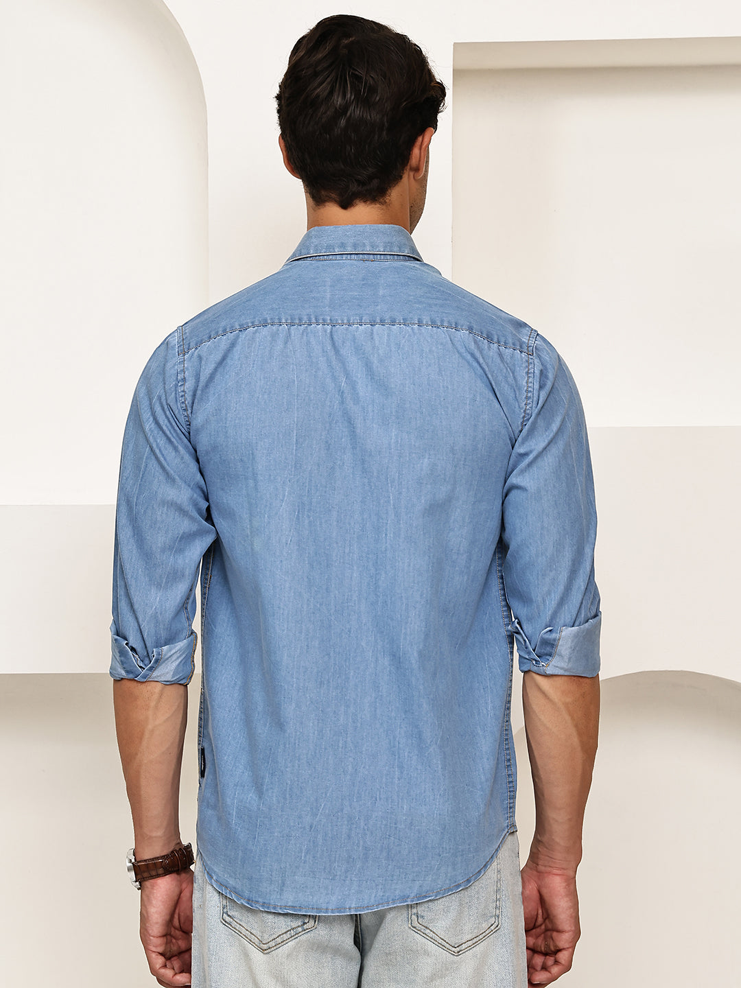 Faded Cotton Denim Casual Shirt ( RDSH 023Light-Blue )