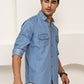 Faded Cotton Denim Casual Shirt ( RDSH 023Light-Blue )