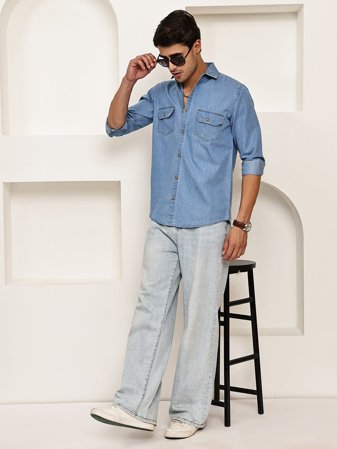Faded Cotton Denim Casual Shirt ( RDSH 023Light-Blue )