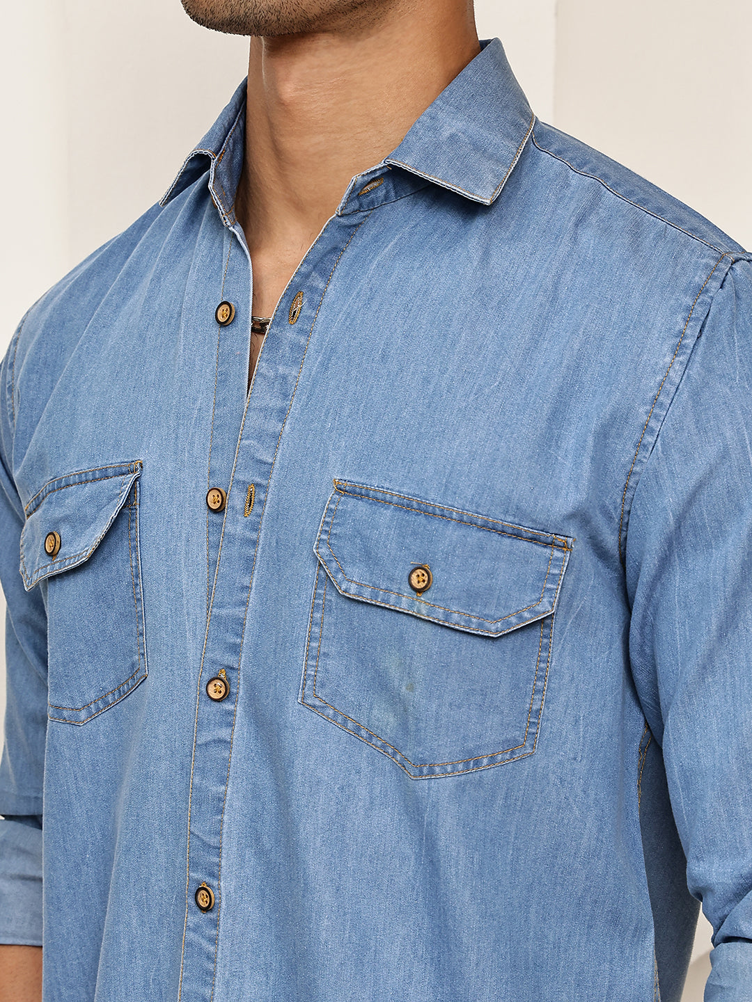 Faded Cotton Denim Casual Shirt ( RDSH 023Light-Blue )