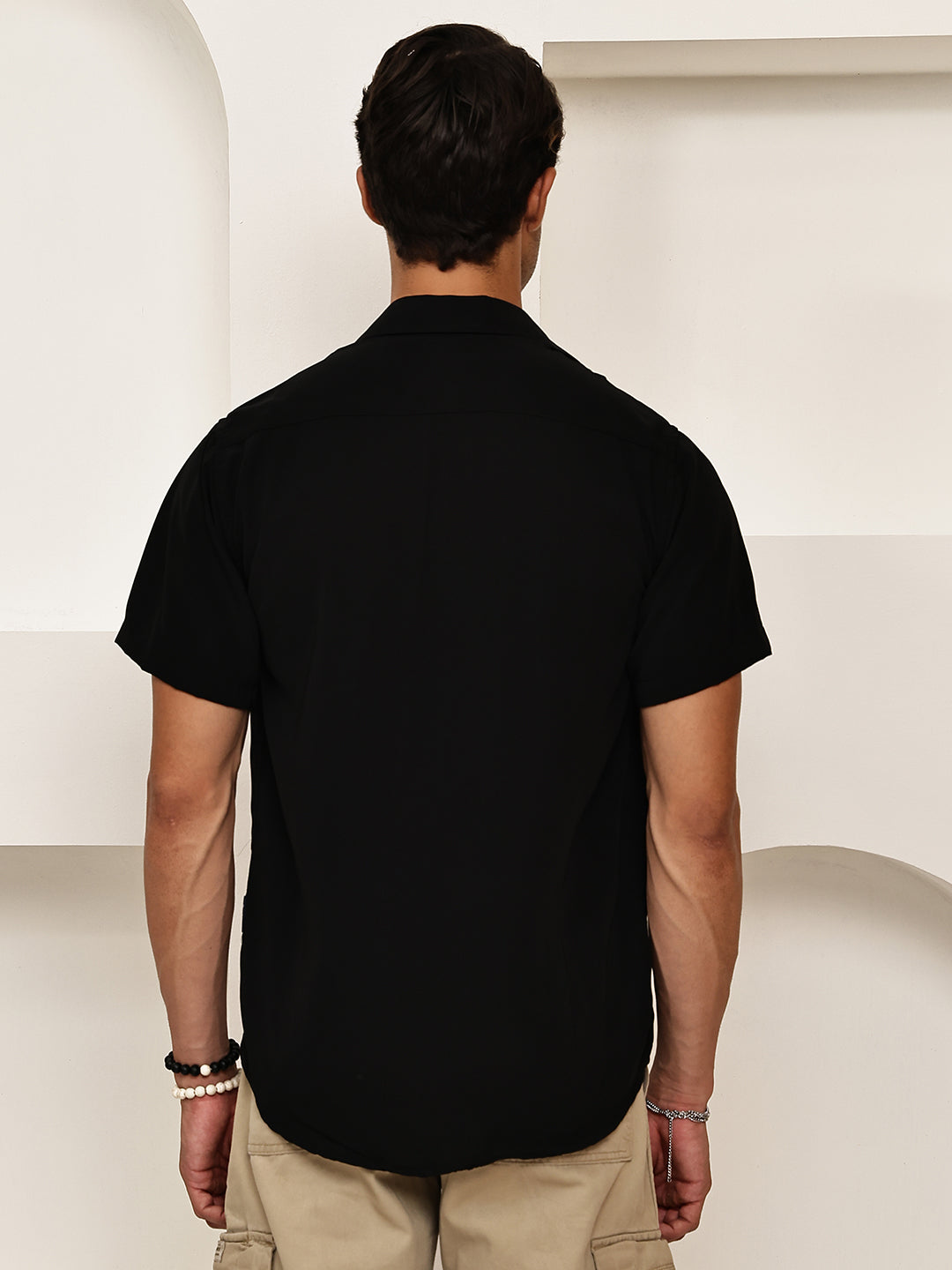 Cotton Blend Short Sleeve Casual Shirt for Men ( RDSH 024Black )