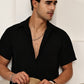 Cotton Blend Short Sleeve Casual Shirt for Men ( RDSH 024Black )
