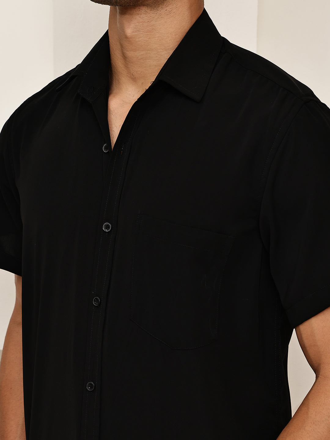 Cotton Blend Short Sleeve Casual Shirt for Men ( RDSH 024Black )