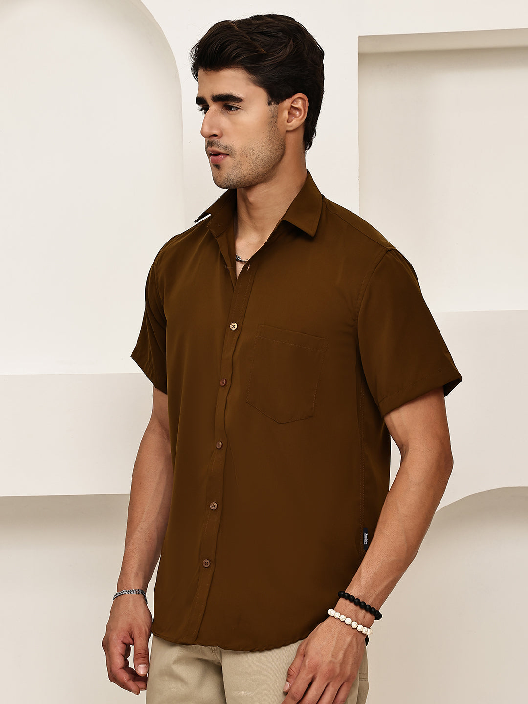 Cotton Blend Short Sleeve Casual Shirt for Men ( RDSH 024Coffee )