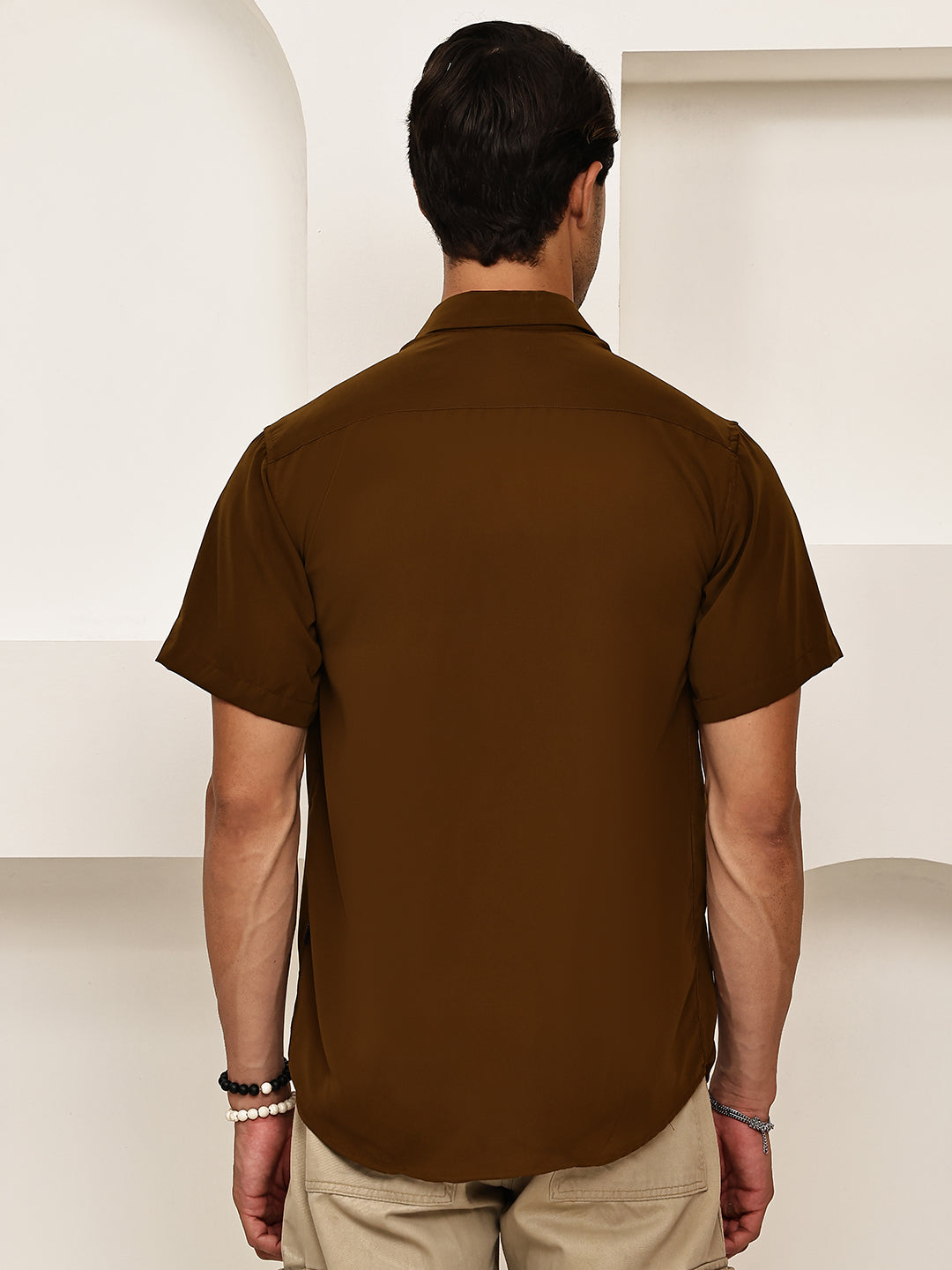 Cotton Blend Short Sleeve Casual Shirt for Men ( RDSH 024Coffee )