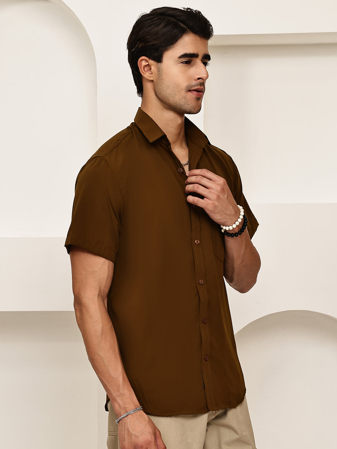 Cotton Blend Short Sleeve Casual Shirt for Men ( RDSH 024Coffee )