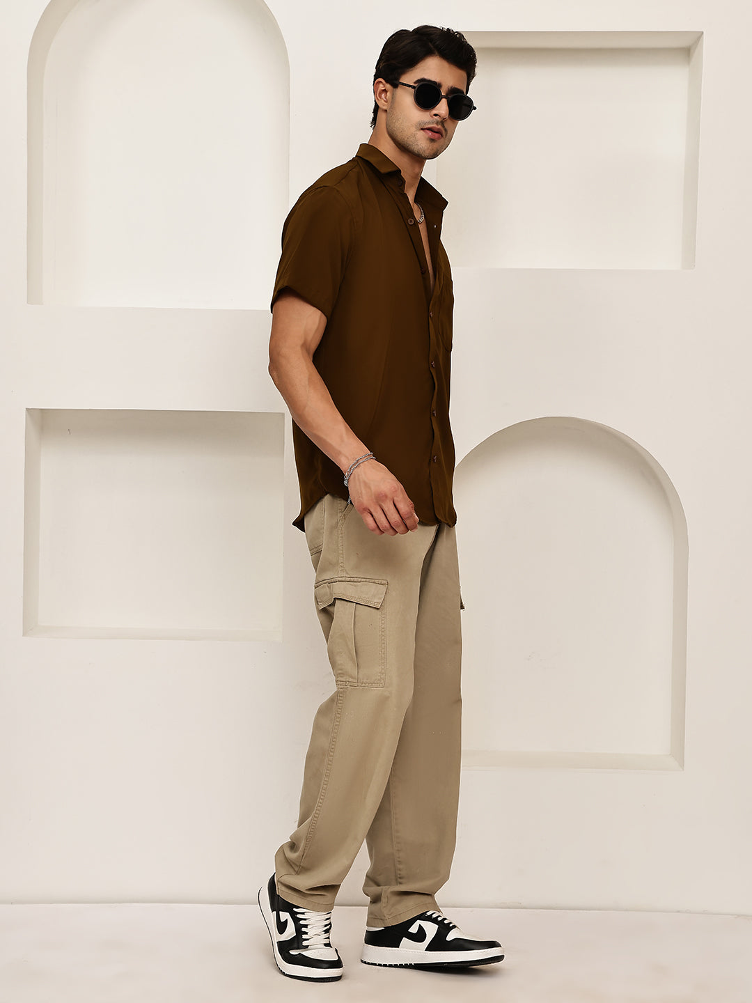 Cotton Blend Short Sleeve Casual Shirt for Men ( RDSH 024Coffee )
