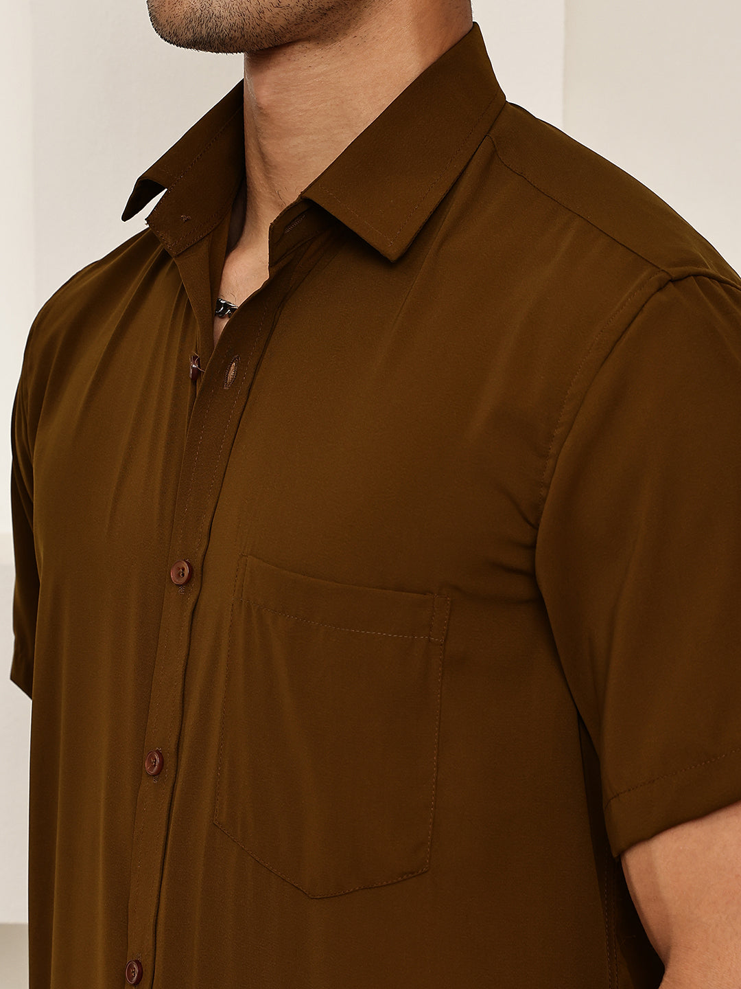 Cotton Blend Short Sleeve Casual Shirt for Men ( RDSH 024Coffee )