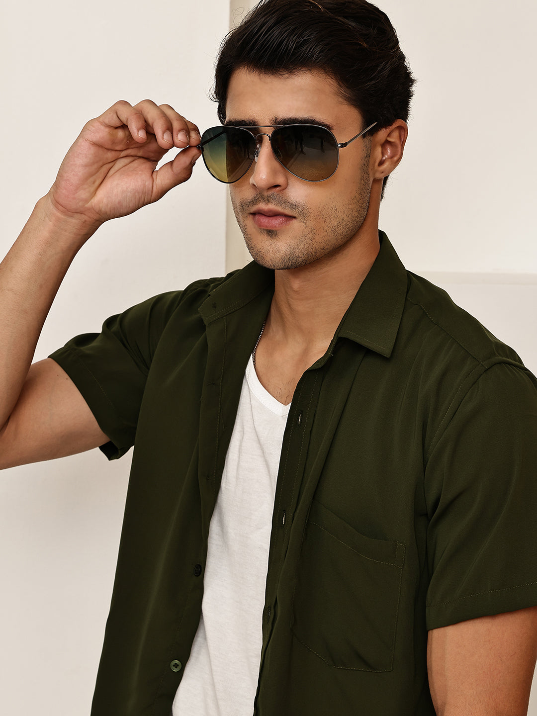 Cotton Blend Short Sleeve Casual Shirt for Men ( RDSH 024Mehndi )