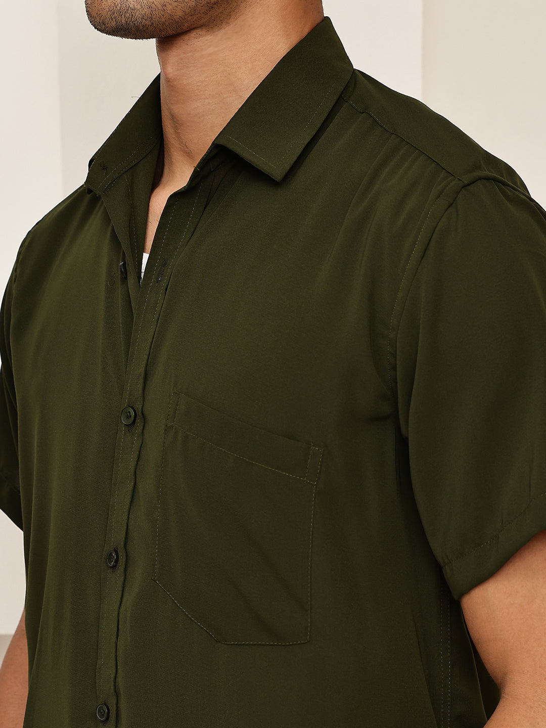Cotton Blend Short Sleeve Casual Shirt for Men ( RDSH 024Mehndi )
