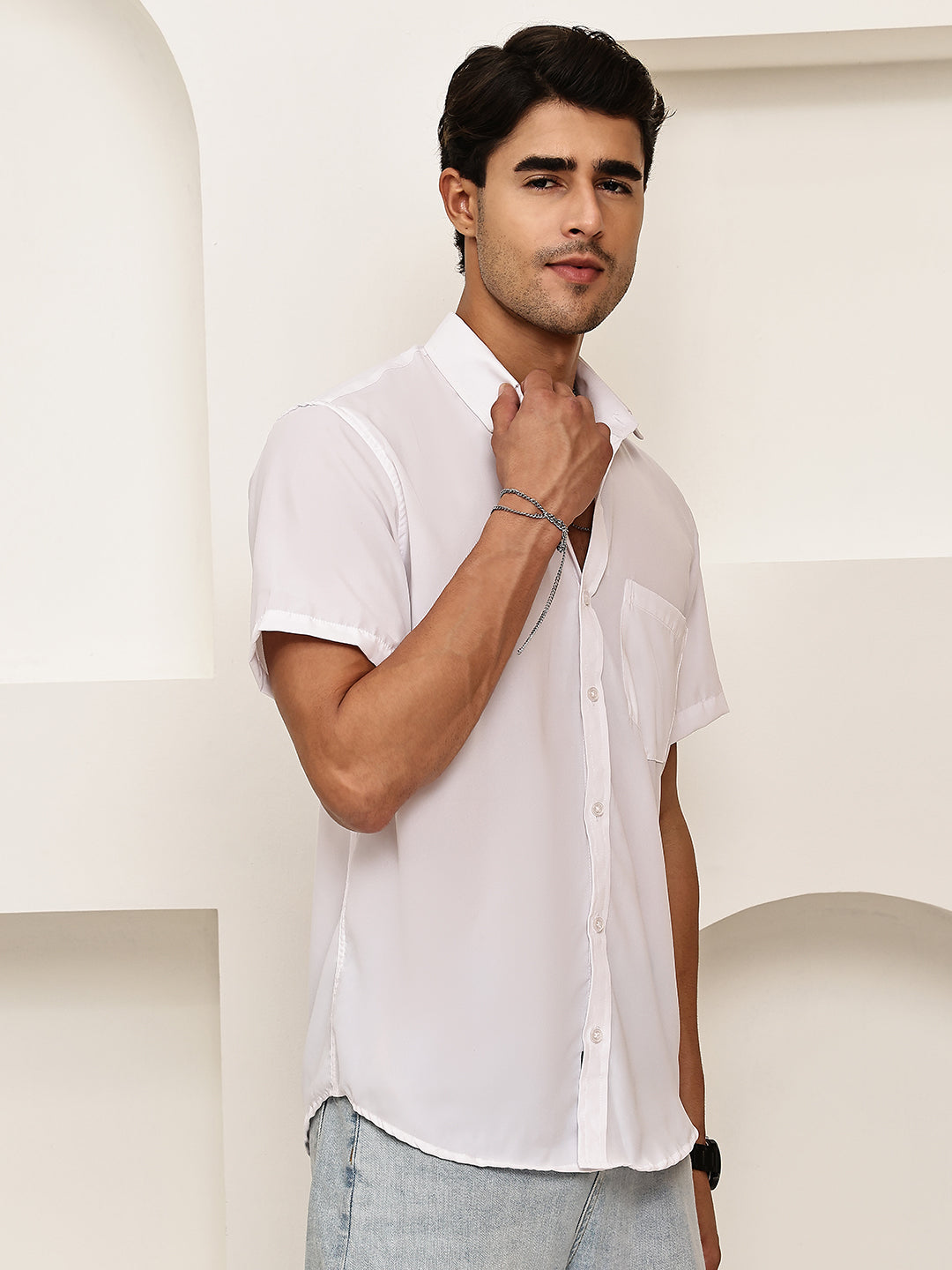 Cotton Blend Short Sleeve Casual Shirt for Men ( RDSH 024White )