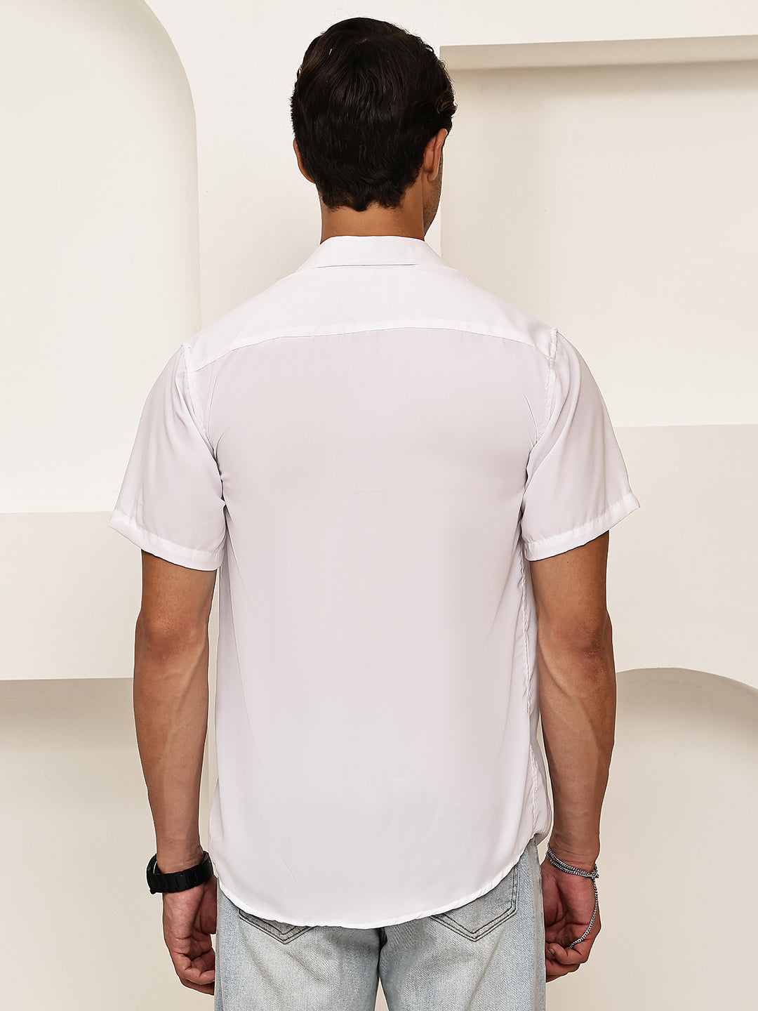 Cotton Blend Short Sleeve Casual Shirt for Men ( RDSH 024White )