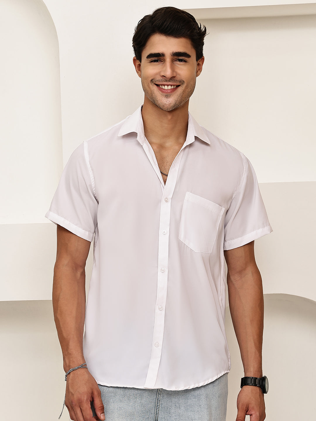 Cotton Blend Short Sleeve Casual Shirt for Men ( RDSH 024White )