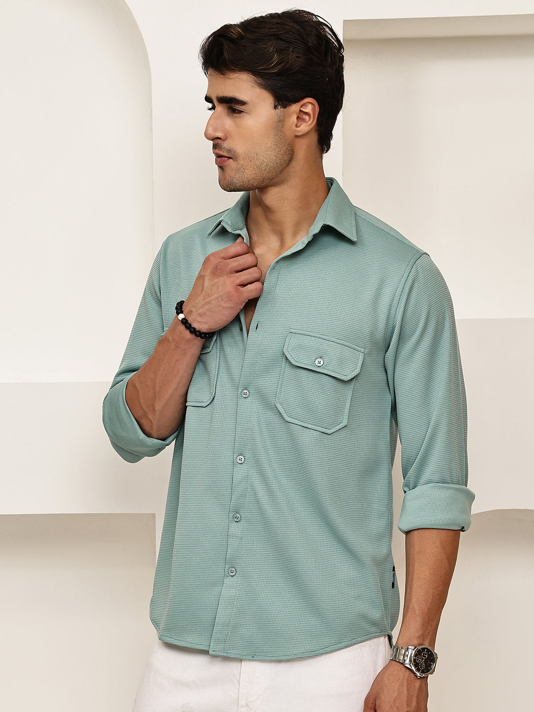 Woven Design Casual Shirt For Men ( RDSH 025Aqua )