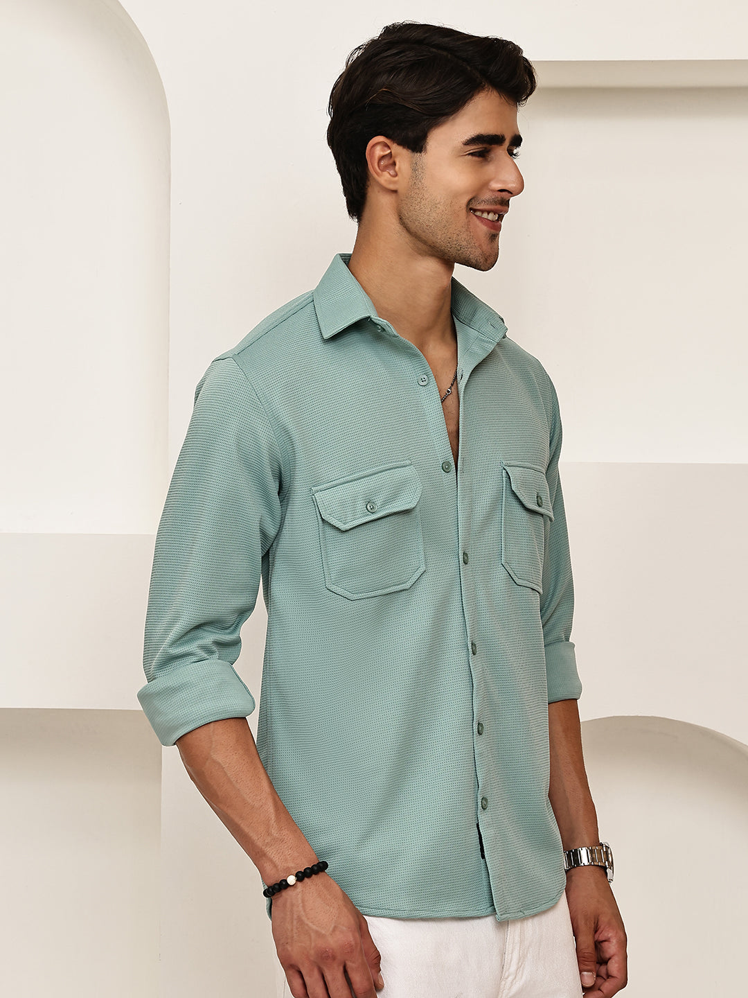 Woven Design Casual Shirt For Men ( RDSH 025Aqua )