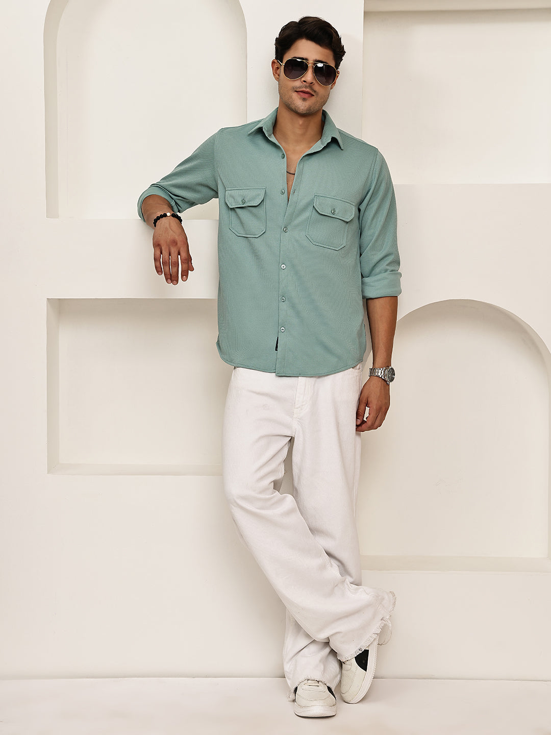 Woven Design Casual Shirt For Men ( RDSH 025Aqua )