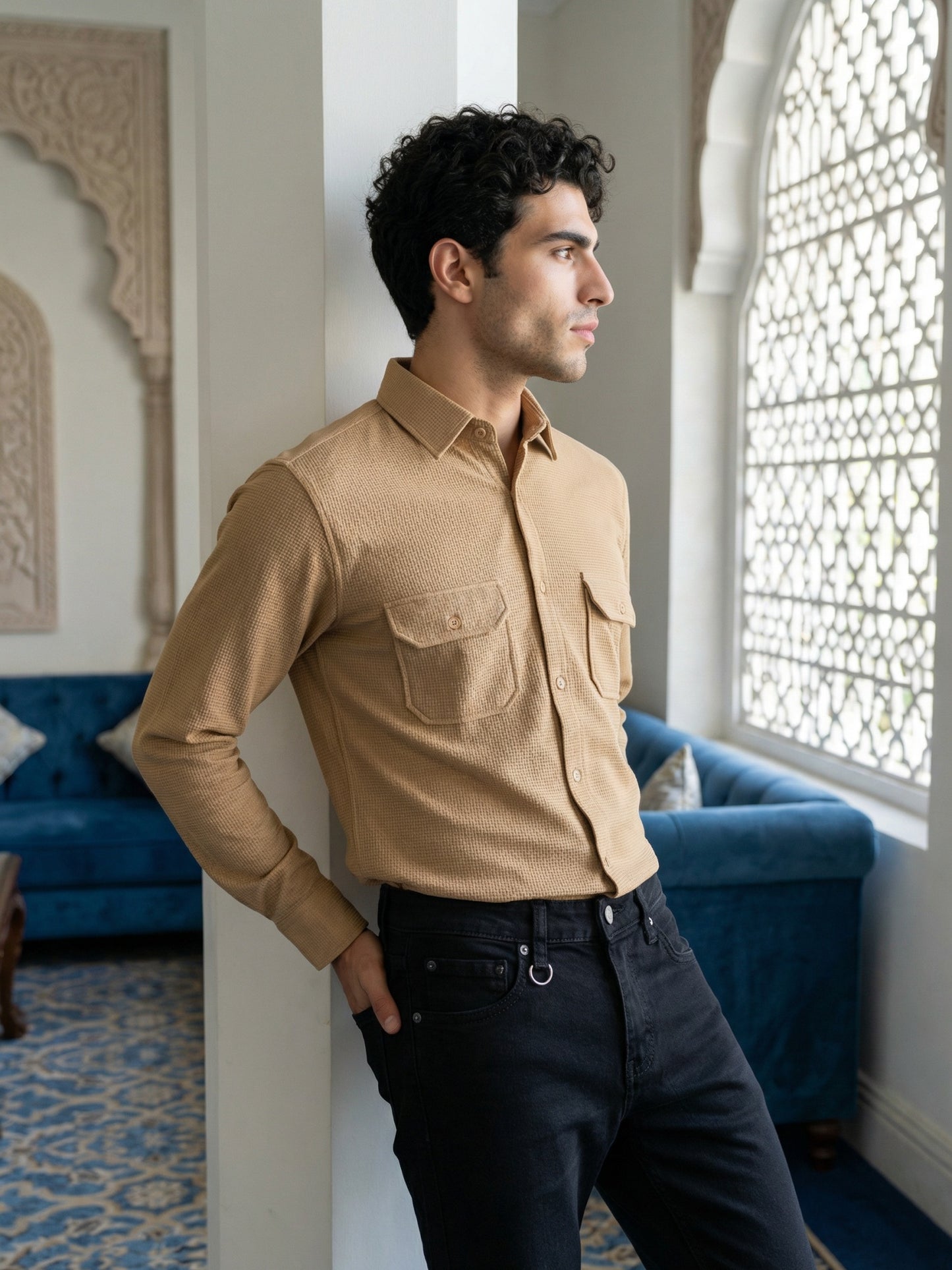 Woven Design Casual Shirt For Men ( RDSH 025Beige )