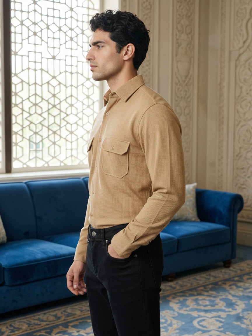 Woven Design Casual Shirt For Men ( RDSH 025Beige )