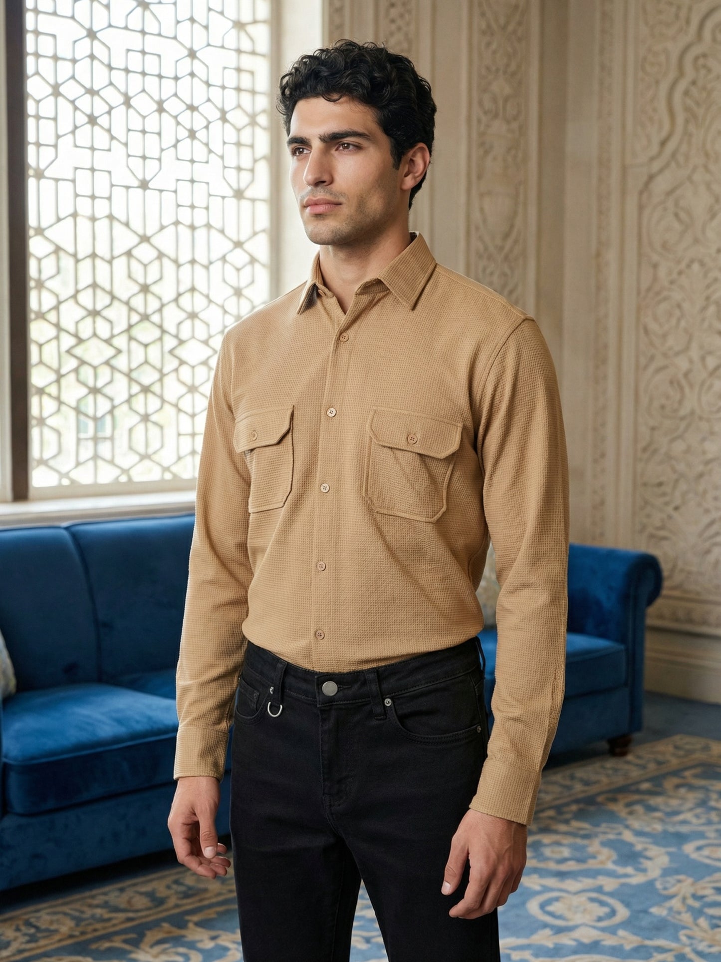 Woven Design Casual Shirt For Men ( RDSH 025Beige )