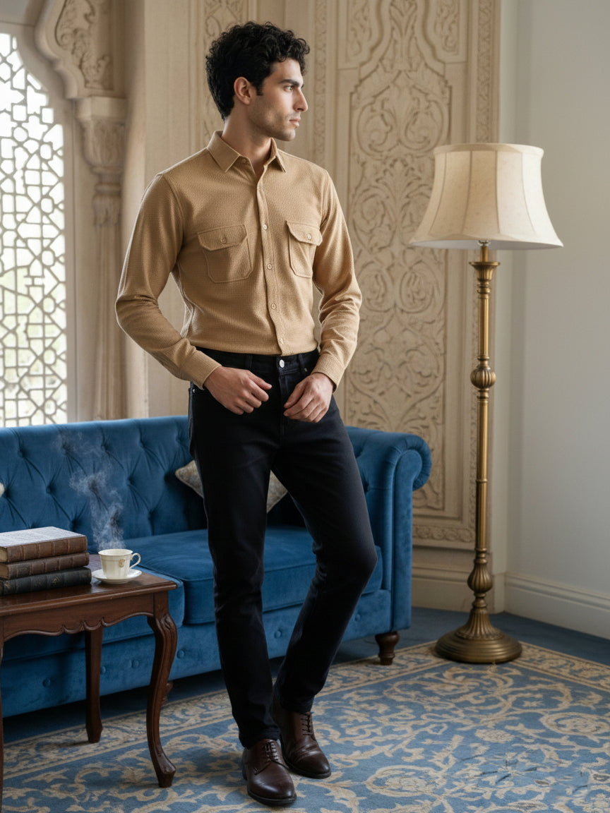 Woven Design Casual Shirt For Men ( RDSH 025Beige )
