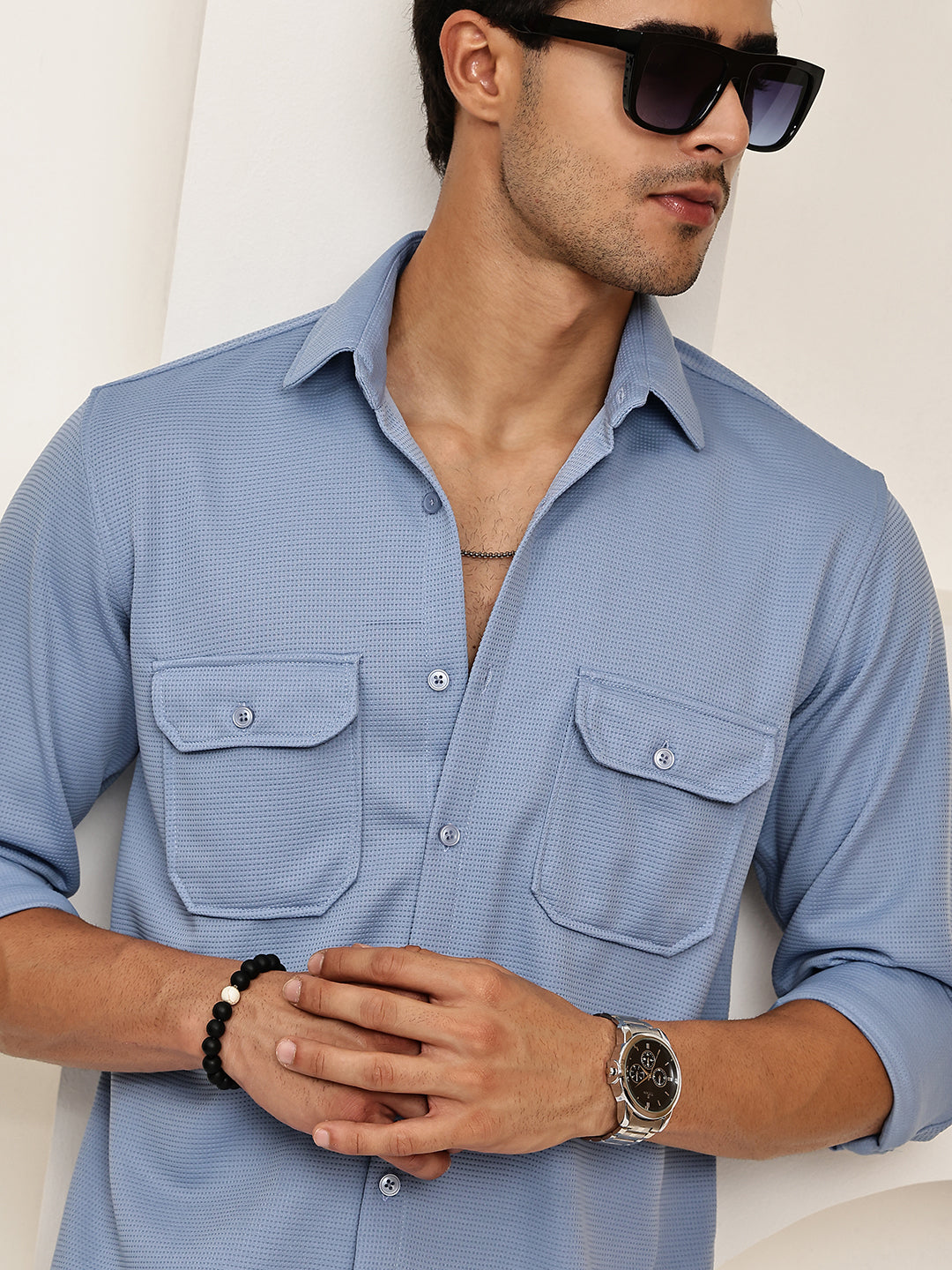 Woven Design Casual Shirt For Men ( RDSH 025Blue )