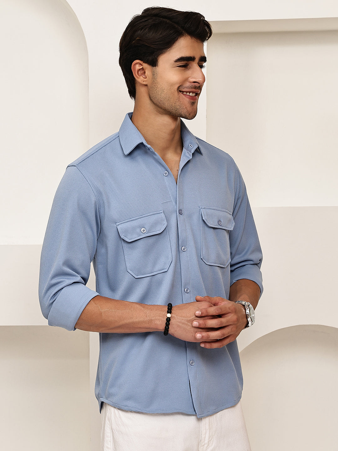 Woven Design Casual Shirt For Men ( RDSH 025Blue )