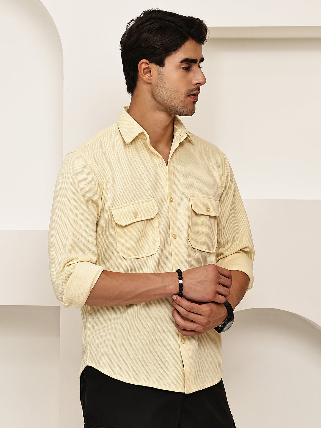 Woven Design Casual Shirt For Men ( RDSH 025Cream )