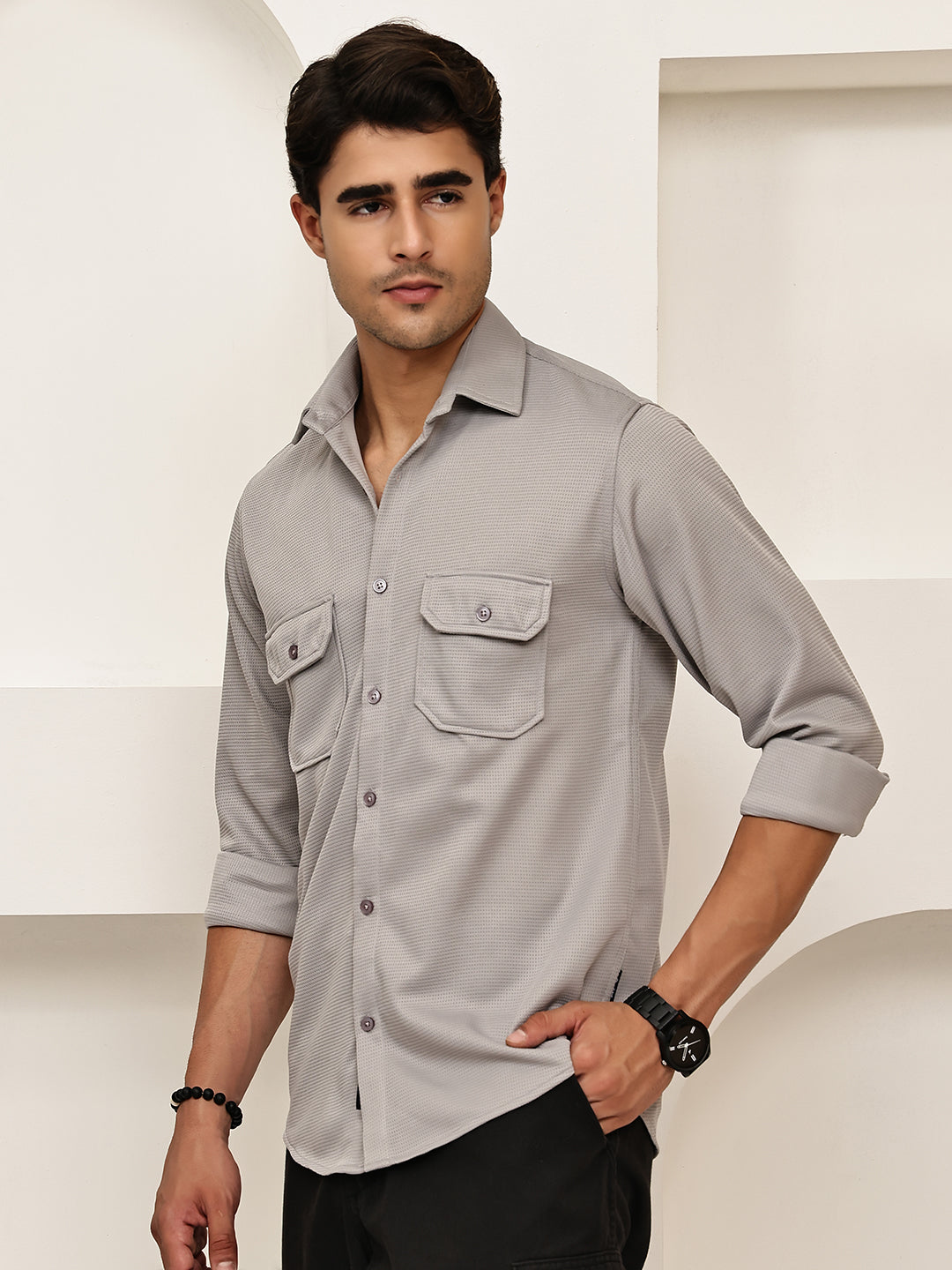 Woven Design Casual Shirt For Men ( RDSH 025Grey )