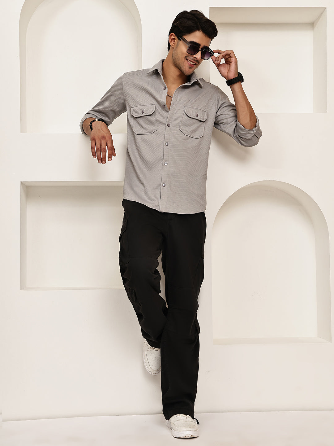 Woven Design Casual Shirt For Men ( RDSH 025Grey )