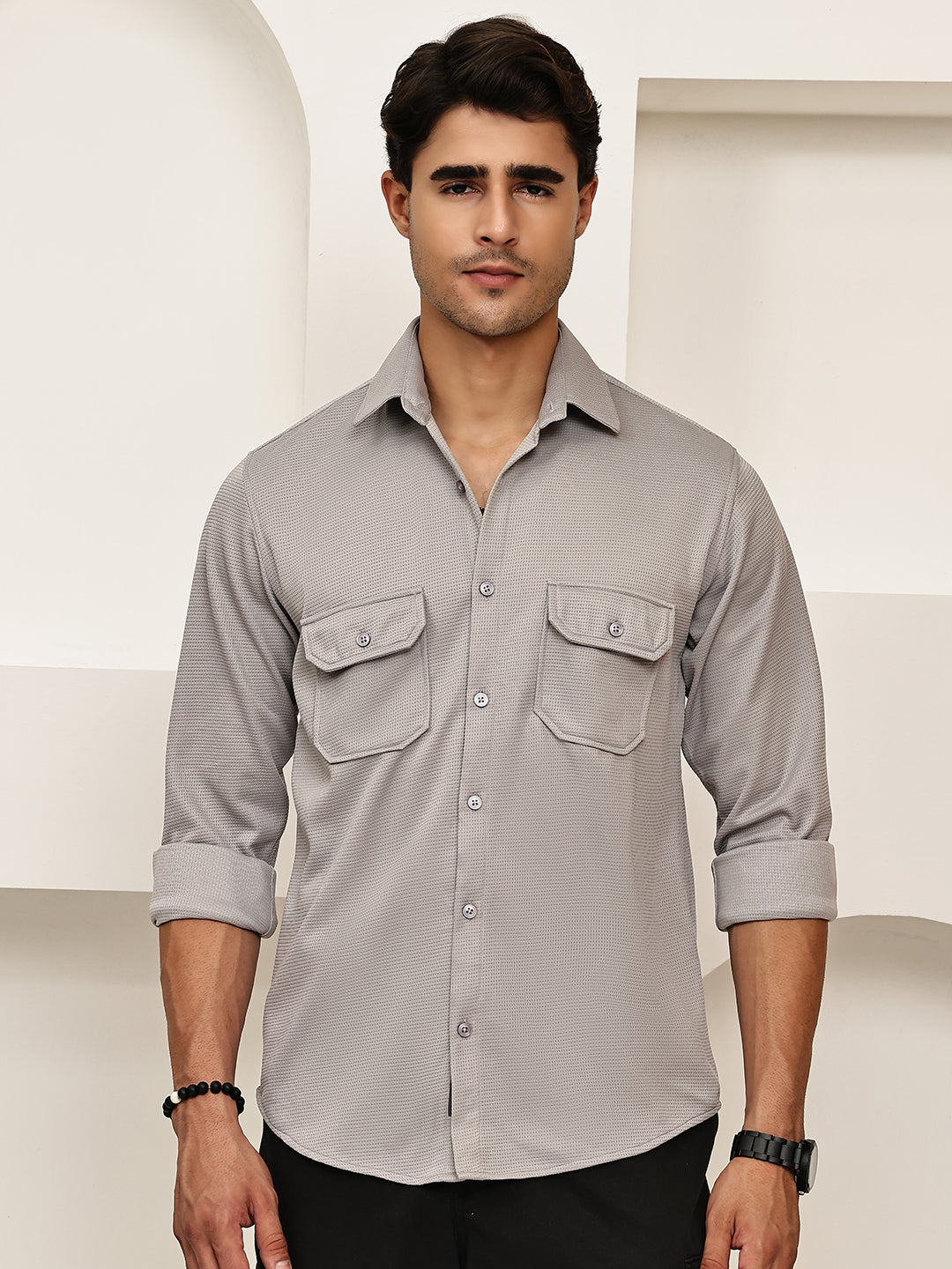 Woven Design Casual Shirt For Men ( RDSH 025Grey )