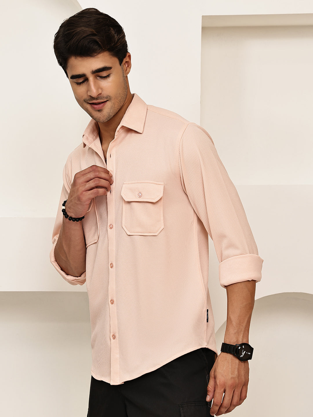 Woven Design Casual Shirt For Men ( RDSH 025Peach )