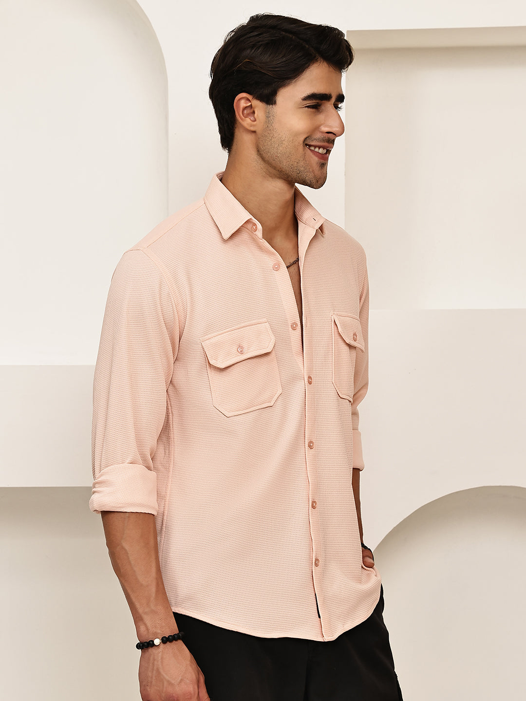 Woven Design Casual Shirt For Men ( RDSH 025Peach )